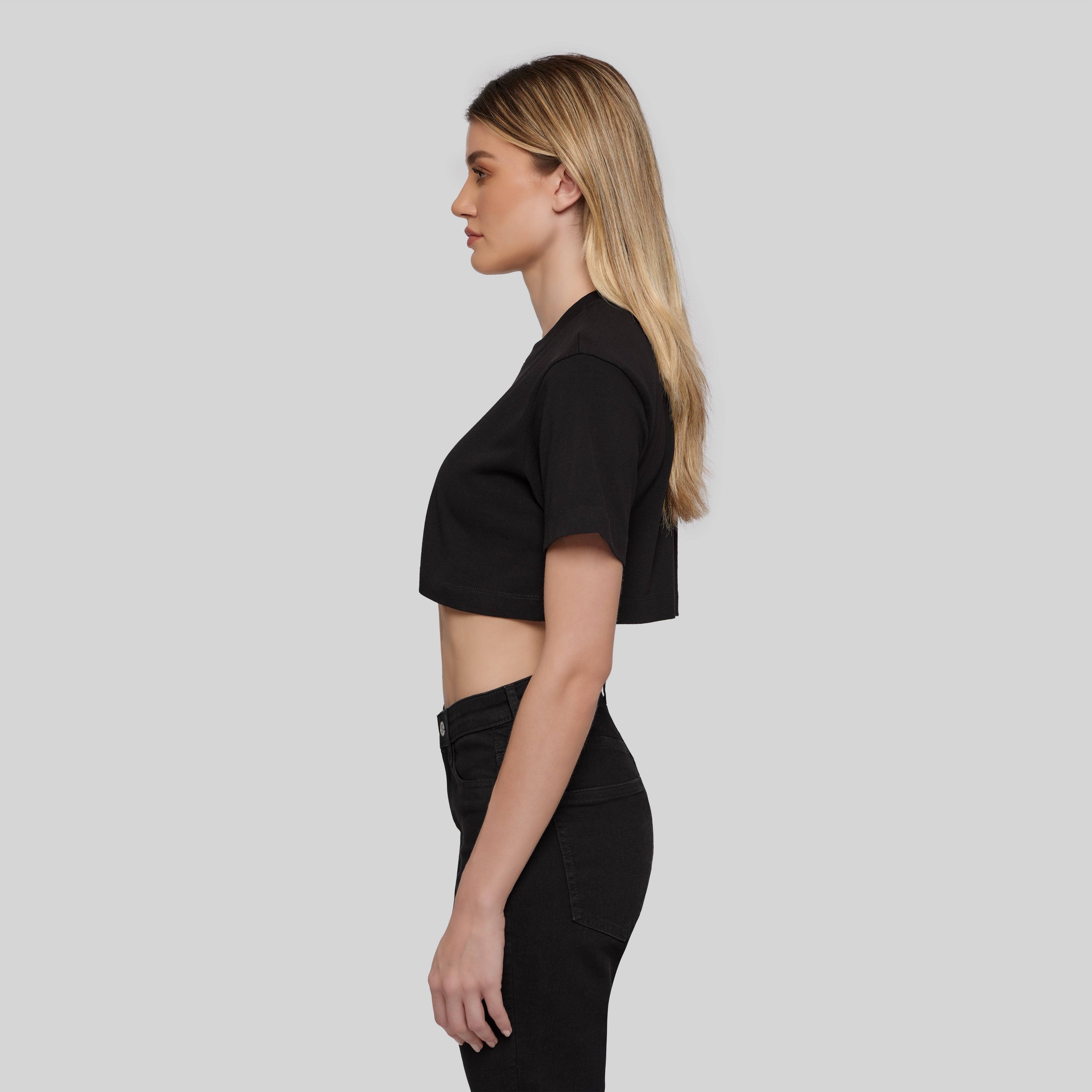 LOM BLACK CROP TOP OVERSIZE | Monastery Couture
